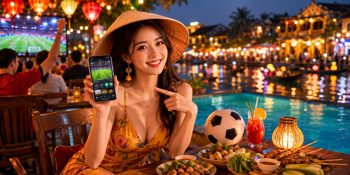 Người dùng tại Hội An dùng voucher cá cược bóng đá bên ly cà phê buổi sáng